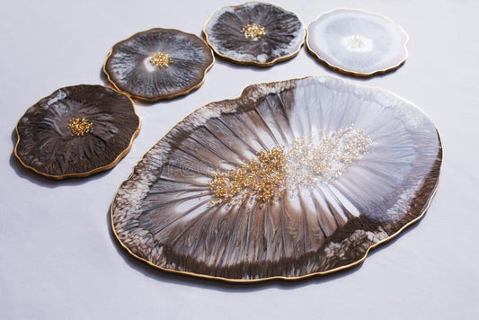 Resin Cup Stand set of 4 with Tray